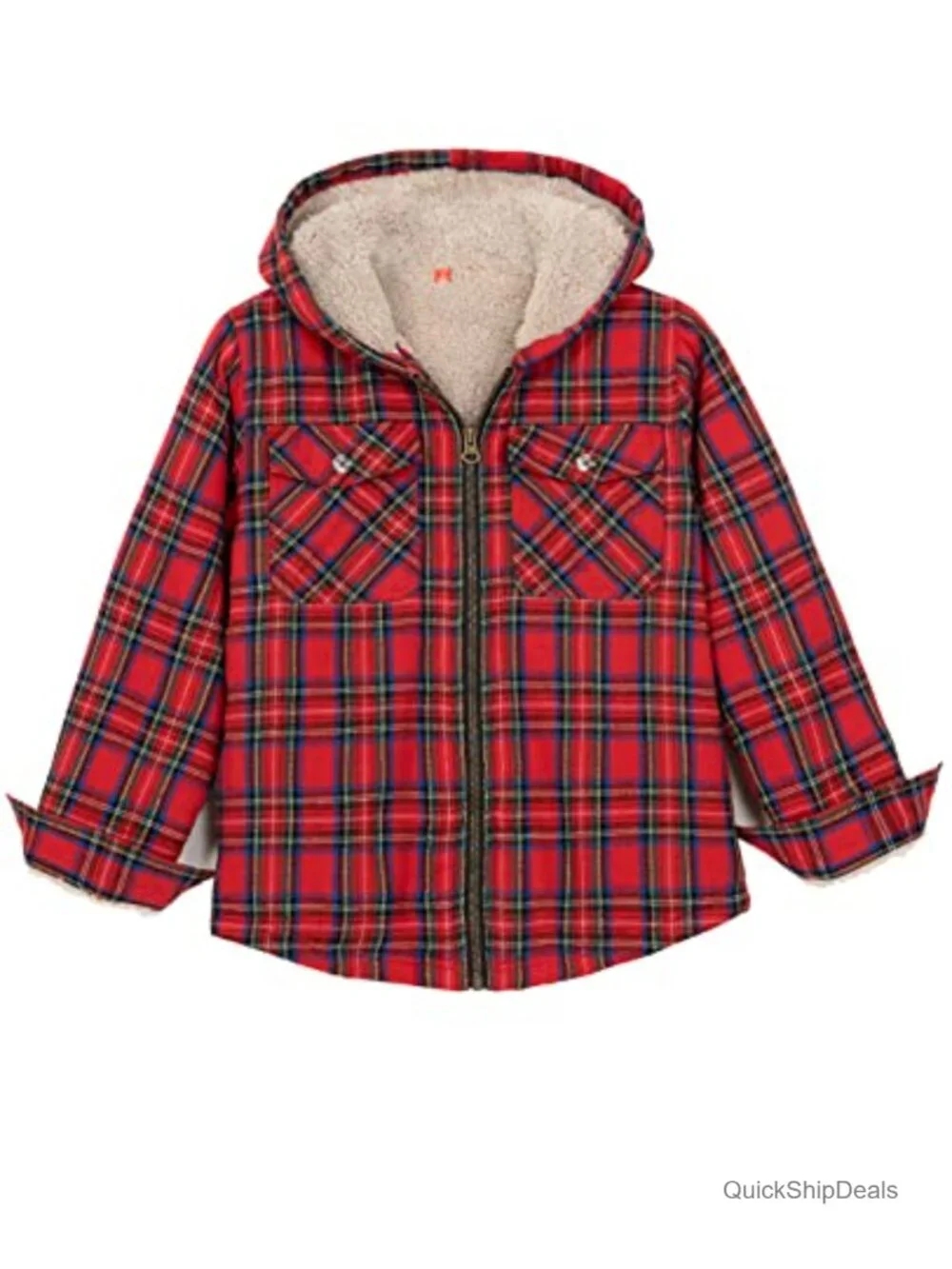 Boys Sherpa Lined Flannel Jacket Hooded Zip Up Plaid Coat